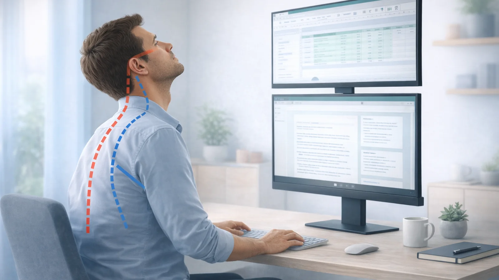 Stacked Monitor Neck Pain: How to Use a Top Monitor Without Regretting It | Posture Reminder AI
